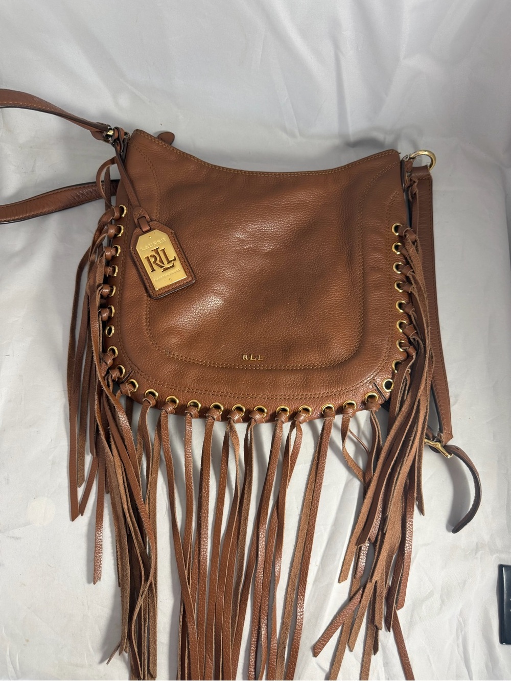 Lauren Ralph Lauren Fleetwood Fringe Hobo Crossbody Leather bag